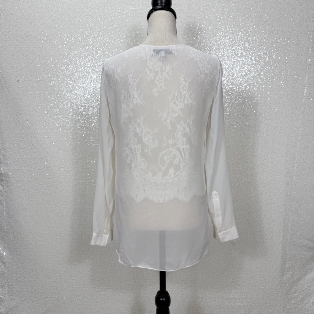 Robert Rodriguez 100% Silk Lace Detail Sheer Tunic Romantic Blouse White V-Neck - Picture 8 of 12